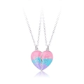 Beste Freunde Halsketten-Set mit Herzanhänger in Rosa-Blau-Verlauf und Silberkette - Gradienten Herz Stil (NST-0335)