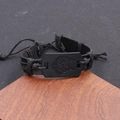 Men's punk wolf head bracelet with black leather and adjustable braided ropes - Wolf Head
