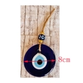 Blue glass evil eye wall hanging with golden beads and jute rope, 8cm diameter decoration - Diameter 8 (NS-0122-8CM) / Blue Eye
