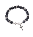 Pulsera religiosa con cuentas negras brillantes, espaciadores de strass plateados y dije cruz - Negro