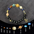 Solar system natural stone bracelet with 8 planets beads and Taurus zodiac charm - Taurus / Standard