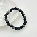 Detail von Lavastein, Schneeflocken-Obsidian und mattschwarzen Perlen am Armband - Schneeflocken-Stein-Stil (8mm)