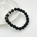 Bracciale da uomo in pietra lavica nera con occhio di tigre e perline in argento - Stile Occhio di Tigre Acciaio Inossidabile (10mm)