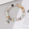Bracelet bohème en pierres naturelles mates avec pendentif Arbre de Vie et tube argenté - Simple Arbre de Vie Amazonite