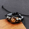 Mehrlagiges schwarzes Lederarmband mit Jungfrau Sternzeichen und silbernen Metallperlen - Jungfrau / 18mm Schwarz