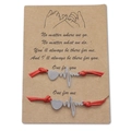 Red braided rope friendship bracelets with silver magnetic heart and EKG charms - Heartbeat Red Rope