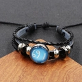 Cancer Sternzeichen Mehrschichtiges Schwarzes Lederarmband mit Glas-Cabochon - Krebs / 18mm Schwarz