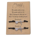 Couples braided bracelet set in black with magnetic heart and ECG pendant on craft card - Heartbeat Black Rope
