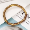 Bohemian armband van veelkleurige polymeerklei kralen met matte metallic gouden schijfjes - Bronsgoud Gevlekt Stijl (BNS-0427-Stijl 4)