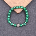 Kralen yoga armband met groene malachiet textuur kralen en zilveren uil bedel accent - Groen Malachiet Stijl (BNS-0364-猫头鹰手链+绿孔雀石)
