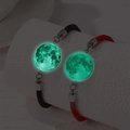 Luminous moon pendants on woven couple bracelets in red and black adjustable cord - Luminous Moon Red and Black Rope Style (BR24Y0290-6)