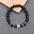 Bracelet de yoga ethnique en perles turquoises et noires avec breloques hibou en argent - Style Noir Brillant (BNS-0364 Bracelet Hibou + Noir Brillant)