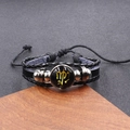 Vintage gevlochten leren armband met gouden Maagd sterrenbeeld en verstelbaar trekkoord - Maagd (BB-0058-M Letter)