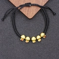 Adjustable black braided rope bracelet with five golden cartoon fortune charms for good luck - 5 Lucky Snakes Style (BN-0226) / Black Rope