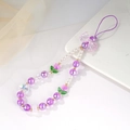 Charming purple beaded phone charm with pearls, tulip beads and transparent bow detail - Purple