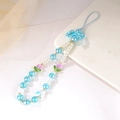Blue bow pearl beaded phone lanyard with tulip and crystal heart charms for women - Blue