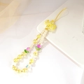 Beaded phone lanyard with yellow tulip charms, pearls and bows for women and girls - Yellow