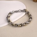 Two-tone silver and gold chunky titanium steel chain bracelet with polished finish - Gold Silver Basket Chain (BST-0144)