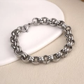 Chunky silver titanium steel chain bracelet with polished round links and lobster clasp - Double Round Loop Chain (BST-0144)
