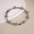Polished silver titanium steel chain bracelet with twisted oval links and lobster clasp - Double Hole Link Chain (BST-0144)