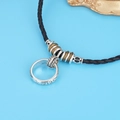 Vintage anchor necklace with black braided leather rope and engraved silver ring charm - Ring