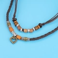 Vintage boho κολιέ άγκυρα με καφέ πλεκτό σχοινί, χάλκινη καρδιά και ξύλινες χάντρες - Καρδιά