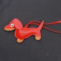 Handmade red leather dachshund dog keychain with matching red strap and stitching - Red