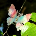 Makroansicht der Schmetterling Haarklammer mit rosa Verlauf und Goldglitzer auf Blatt - Typ A Doppelschichtiger Schmetterling 6cm (Farbwechselnd)