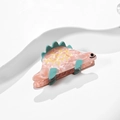 Pinza per capelli a forma di dinosauro in acetato marmorizzato rosa con dorso verde - 8.6cm / Rosa