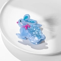 Cute bunny shaped acetic acid hair claw clip in light blue with dark spots and pink bow - Sky Blue (7.5cm)