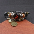 Bracciale zodiaco multistrato in pelle luminosa con segno Cancro e ciondolo bronzo - Cancro Luminoso