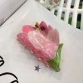 Pink and white acrylic lily flower hair claw clip with green leaf base for women - Approx. 8cm / Pink Lily