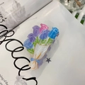French country style acrylic floral hair claw clip with rose bouquet and light blue bow - Approx. 8cm / Pink Blue Purple Bouquet