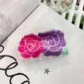 Detailansicht einer Haarklammer aus Acryl mit Farbverlauf und rosa Rosenmusterung - Ca. 8cm / Pink-Lilafarbene Blumen