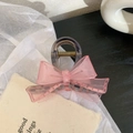 Detail of the pink mesh bow and semi-transparent grey hair claw clip for women - 8.5cm