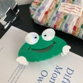 Detailed close-up of a glossy green frog-shaped acetate hair claw clip with smile detail - 10cm / Frog Claw Clip