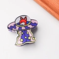 Dettaglio della creativa molletta per capelli UFO con volpe rossa e motivi stellati - UFO Viola Volpe (Stile A-5.5CM)