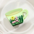 Pinza para el pelo creativa de acetato con diseño de taza de flores verde y rosa - Pinza Pelo Taza Verde