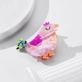 Detail of pink acetate chick hair claw clip with purple crown and marbled texture - Pink Purple Chicken 7.7CM