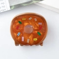 Macro shot of brown doughnut hair claw clip with colorful sprinkles on white background - Dark Coffee