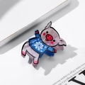 Pinza per capelli in acetato a forma di maialino rosa marmorizzato con motivo a maglia - Blu