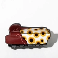 Detailed close-up of a floral print hair claw with yellow sunflowers and red finish - Wine Red Sunflower Patchwork Boot Style (E Style 8.2CM)