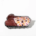 Detail of cowboy boot hair claw clip with flame print and pink star pattern on white - Dark Brown Flame Star Boot Style (A Style 8.2CM)