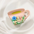 Pinza para el pelo con forma de taza de café rosa y diseño floral en acetato - Pinza Pelo Taza Rosa Claro