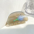 Detail of gray translucent acrylic hair claw clip with purple lavender floral pattern - Lavender / Gray