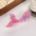 Pink fishtail hair claw clip with iridescent scales for elegant updos on white background - Rose Red