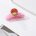 Pink transparent mushroom hair claw clip with red spotted acetate design for women - Red Large