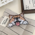 Detail view of a cute Corgi hair claw clip made of marble texture acetate material - Chinese Dog Style