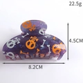 Detailansicht der 8,2 cm lila Halloween-Skelett-Haarklammer mit genauen Maßangaben - Totenkopf Muster Lila Klaue