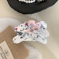 Detail einer Katzen-Haarklammer aus Acetat mit schwarzem Marmormuster und rosa Schleife - 1# Marmor 8.4cm